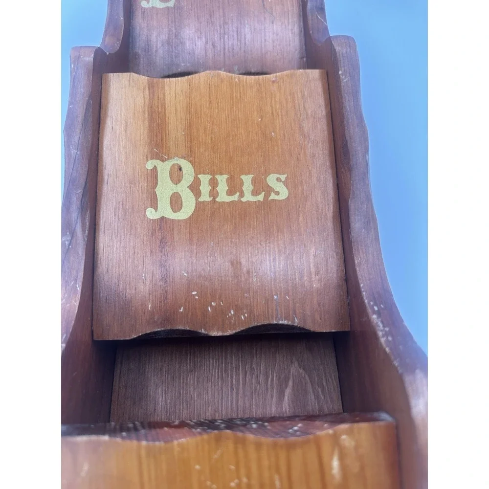 Vintage MCM 3 Tier Wood Wall Mount Letters Bill's Holder Organizer